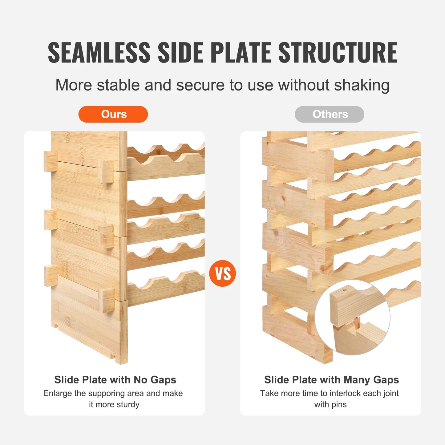 SucceBuy Bamboo 8-Tier Stackable Wine Rack Free Standing Display Shelves