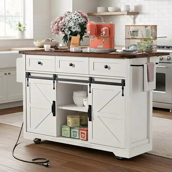 Farmhouse Kitchen Island On Wheels With Drop Leaf Outlet