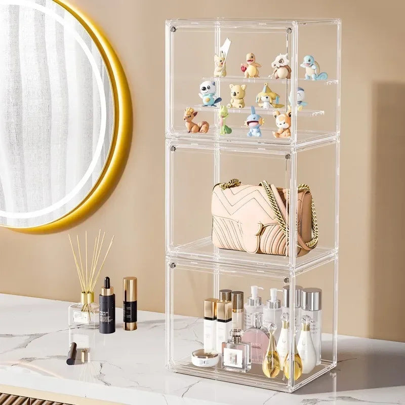 Clear Display Box Stackable Plastic Storage Bins for Collectibles and Cosmetics