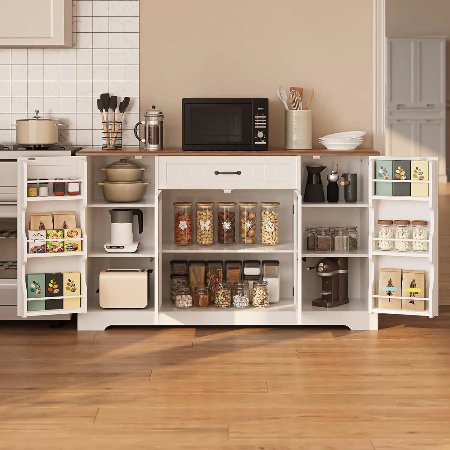Storage Sideboard Buffet Cabinet With Drawers And Door Shelves Rustic