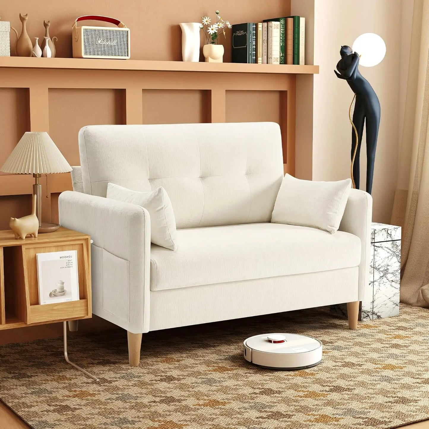 Chenille Loveseat Sofa For Bedroom With Removable Cushion Covers