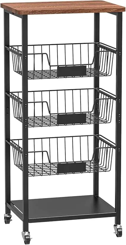 5-Tier Kitchen Storage Cart With Wood Top And Baskets