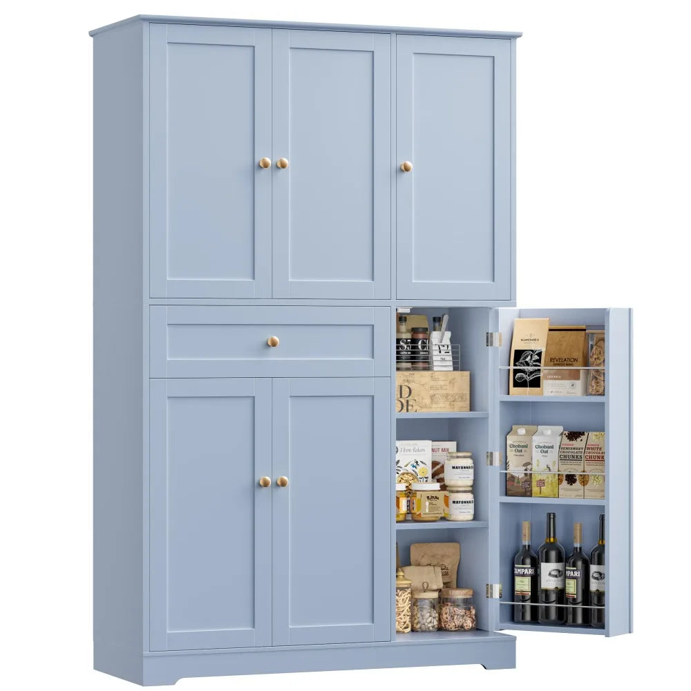 Hostack Tall Kitchen Pantry Cabinet With Doors Shelves And Drawer