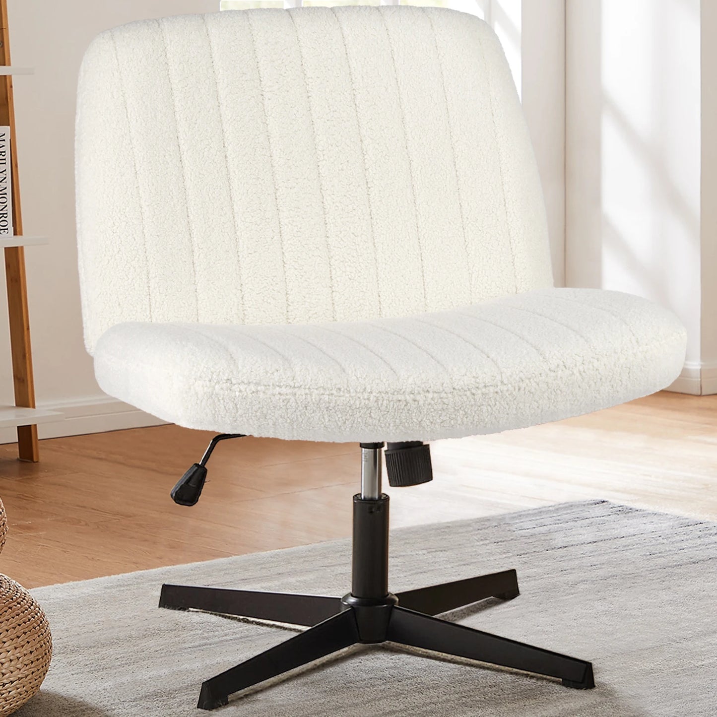 JHK Cross Legged Office Rocking Chair With Adjustable Swivel Desk