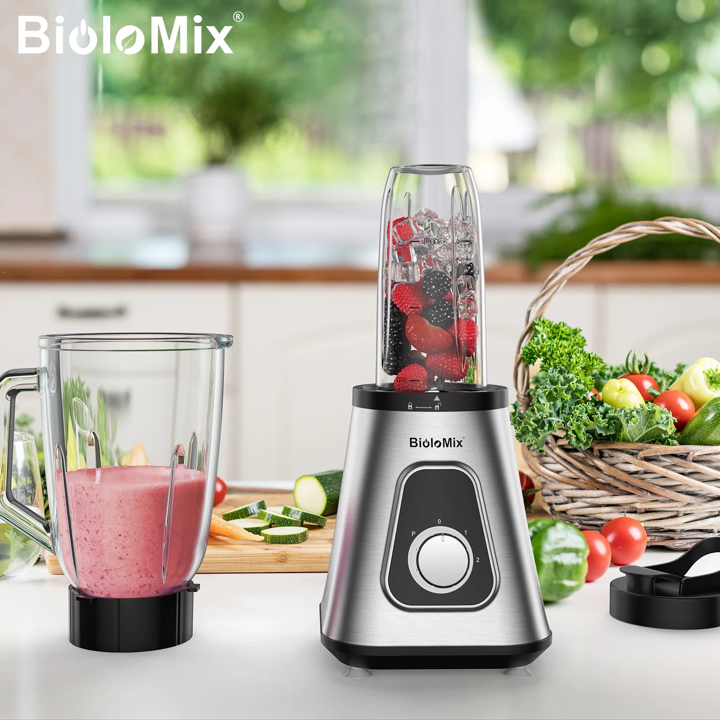 Biolomix 1300W Smoothie Blender Glass Jar For Frozen Drinks