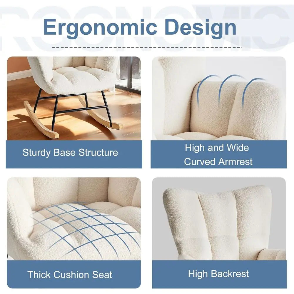 Rocking Chair With High Backrest Upholstered Reading Glider