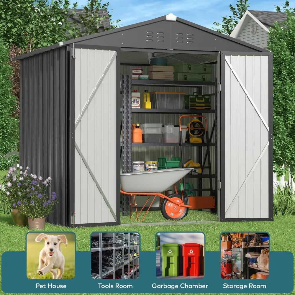 XIAOLANG Outdoor Storage Shed Galvanized Metal with Double Lockable Doors