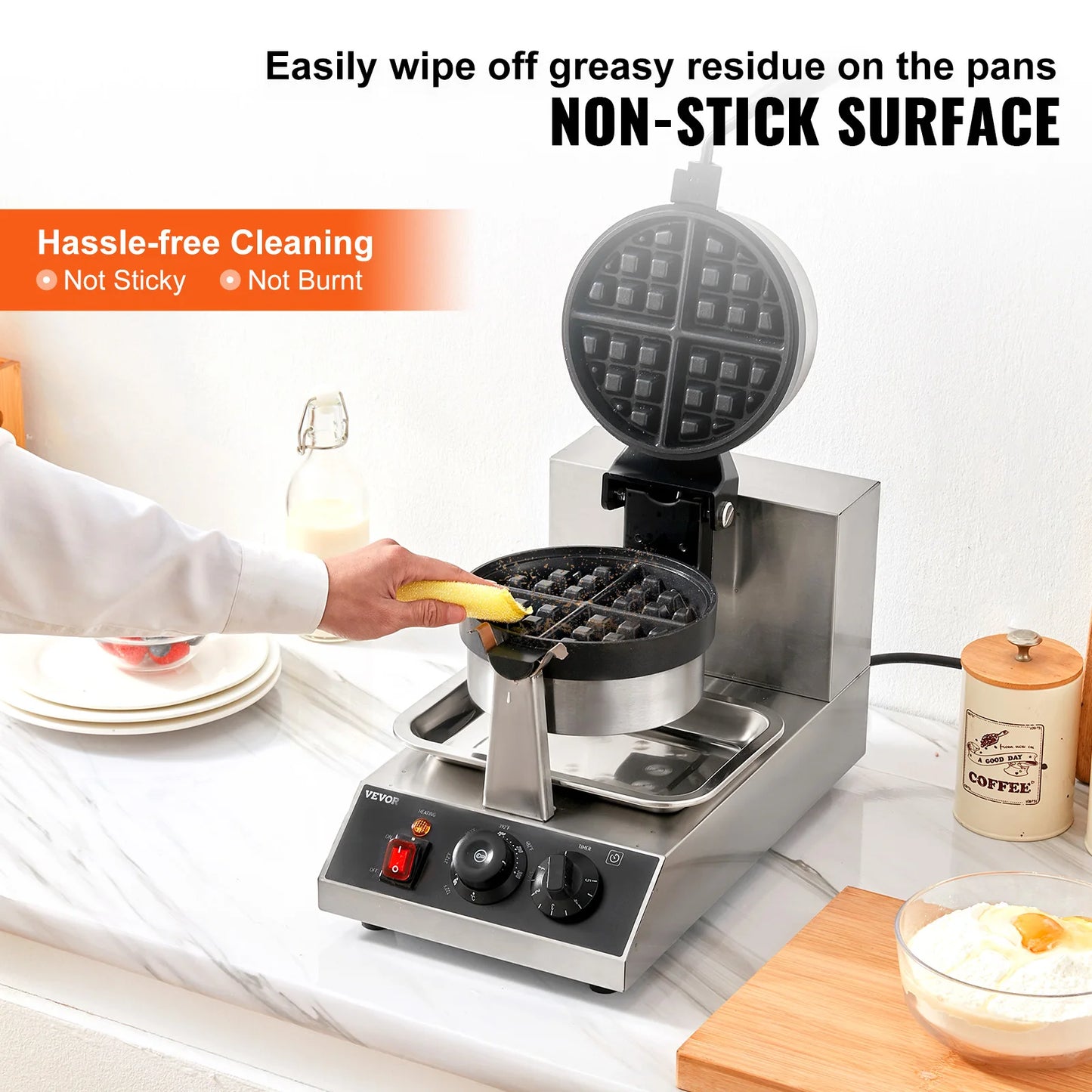 SucceBuy Electric Waffle Maker Stainless Steel Non Stick Waffle Iron