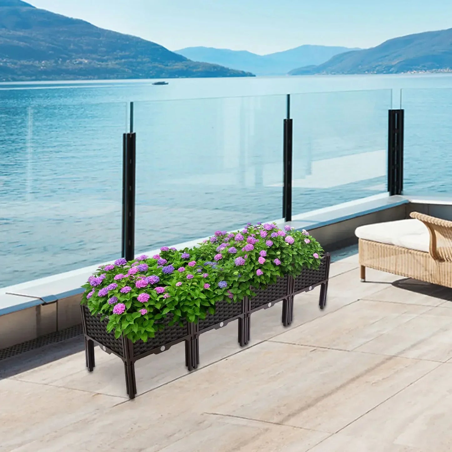 Raised Garden Box Set 4 Piece For Patio And Balcony