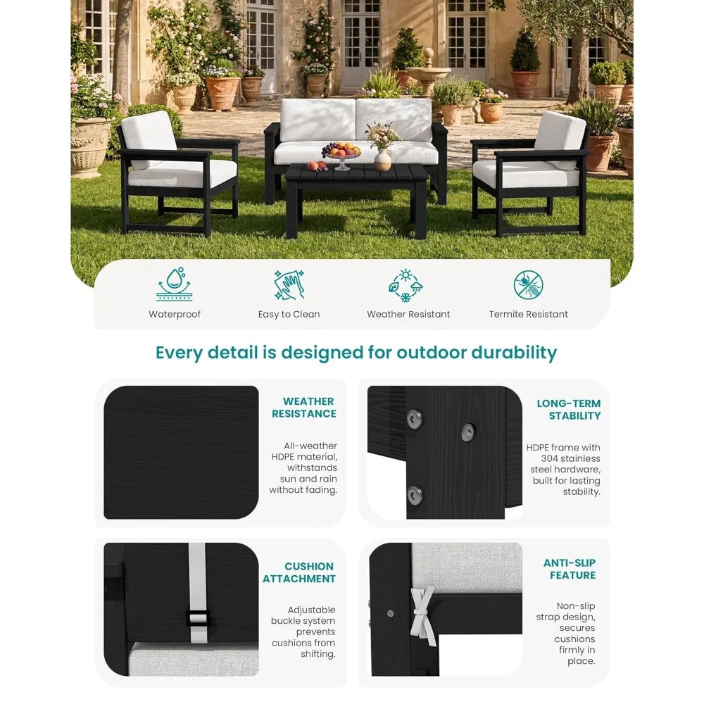 Frame All-Weather HDPE Outdoor Loveseat With Cushions