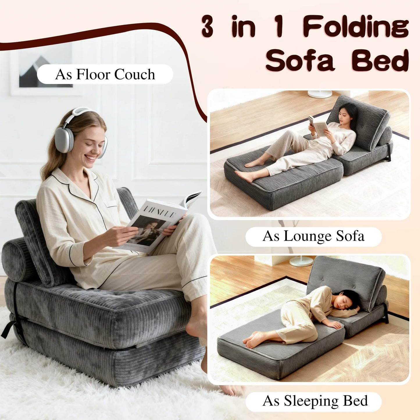 LISM Space Saving Sofa Bed With Vacuum Compression Mattress