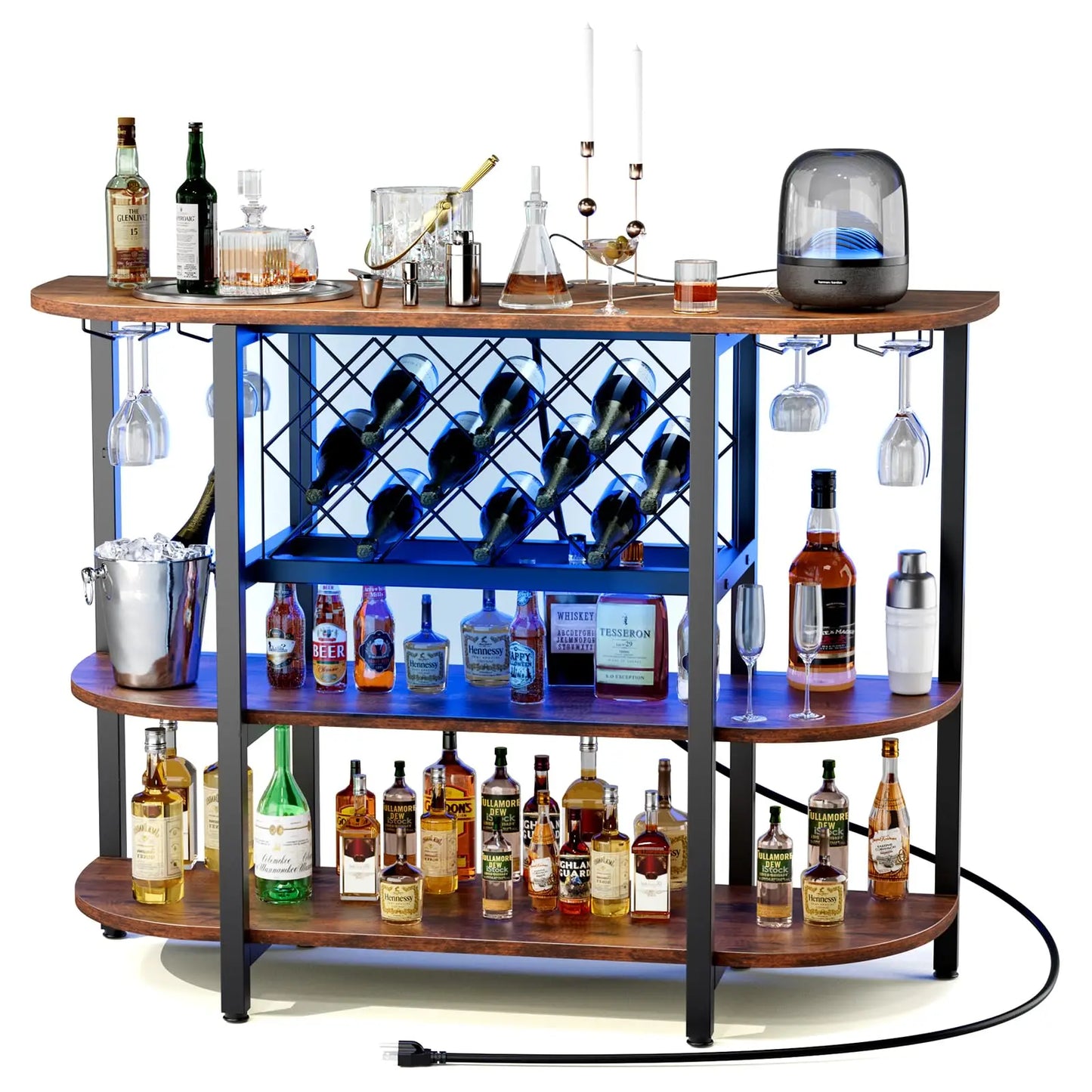 JHK Living Room LED Bar Cabinet With Storage And Charging