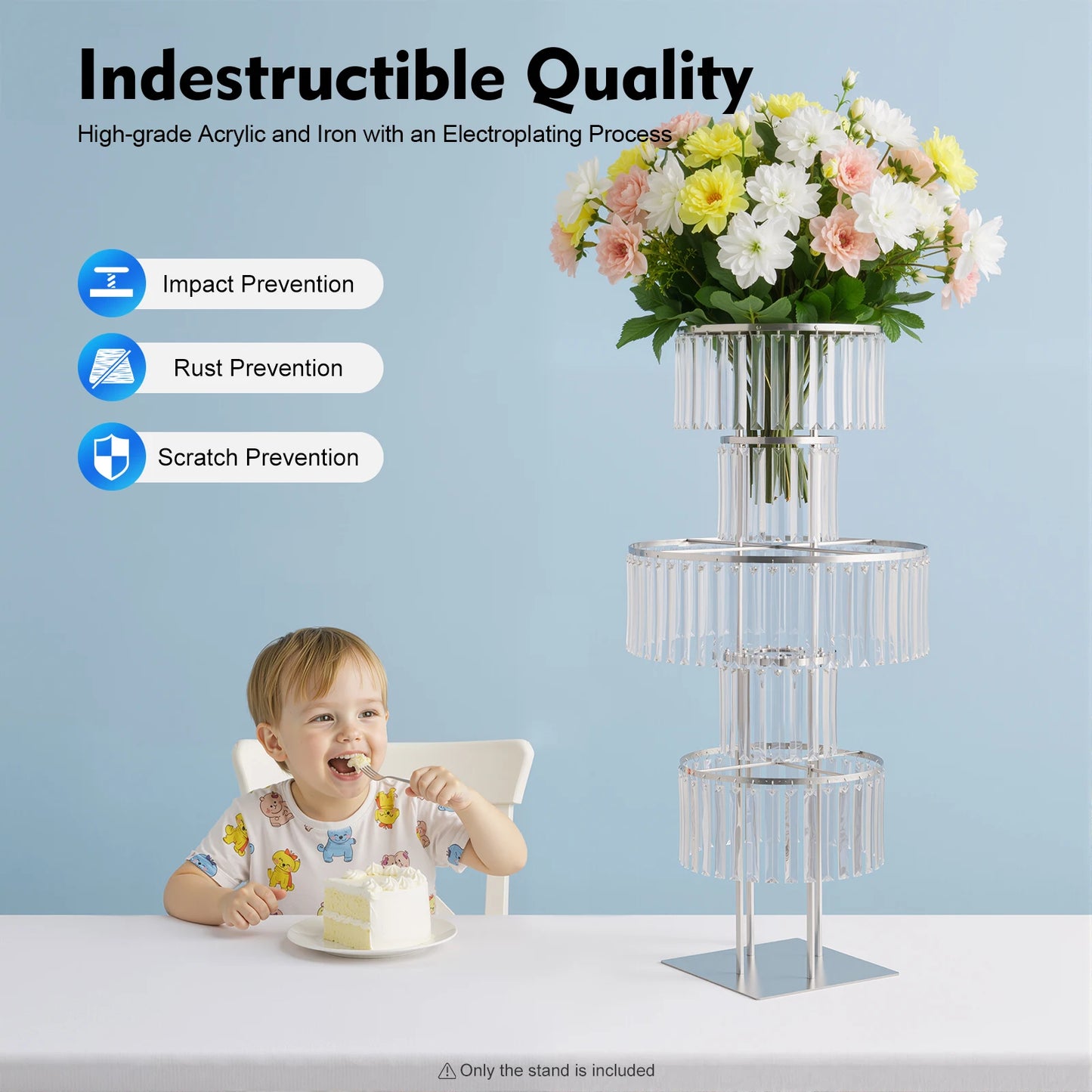 5-Tier Acrylic Crystal Flower Stand For Wedding Centerpieces Iron Frame