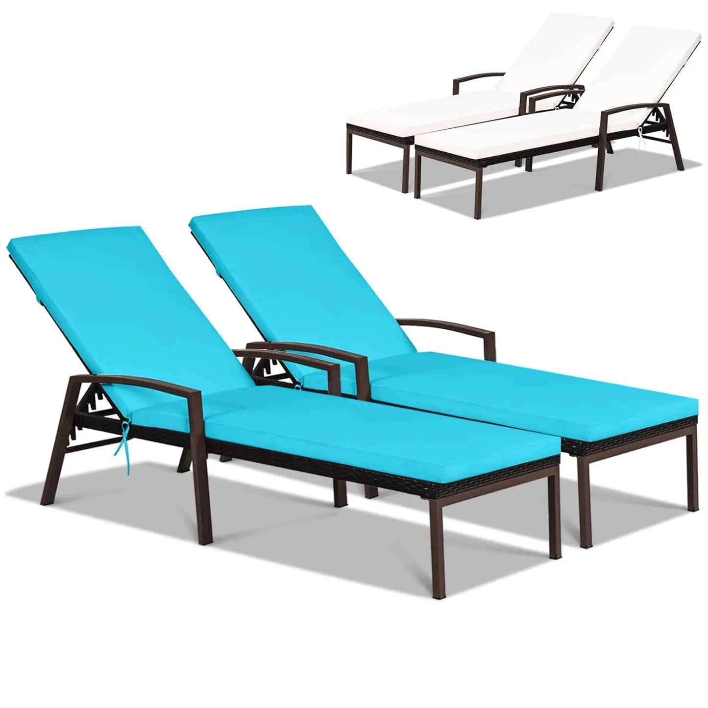 Patio Rattan Chaise Lounge Two Piece Set With Cushioned Armrests