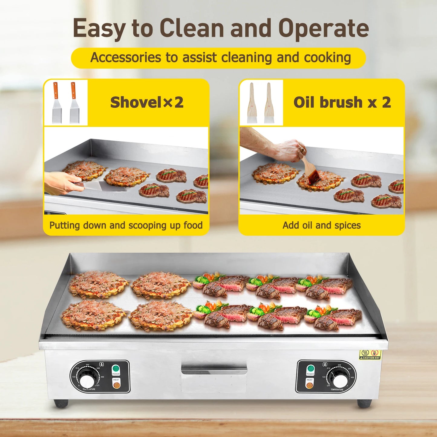 Adoolla 1500W 110V Commercial Electric Grill Countertop Teppanyaki Nonstick