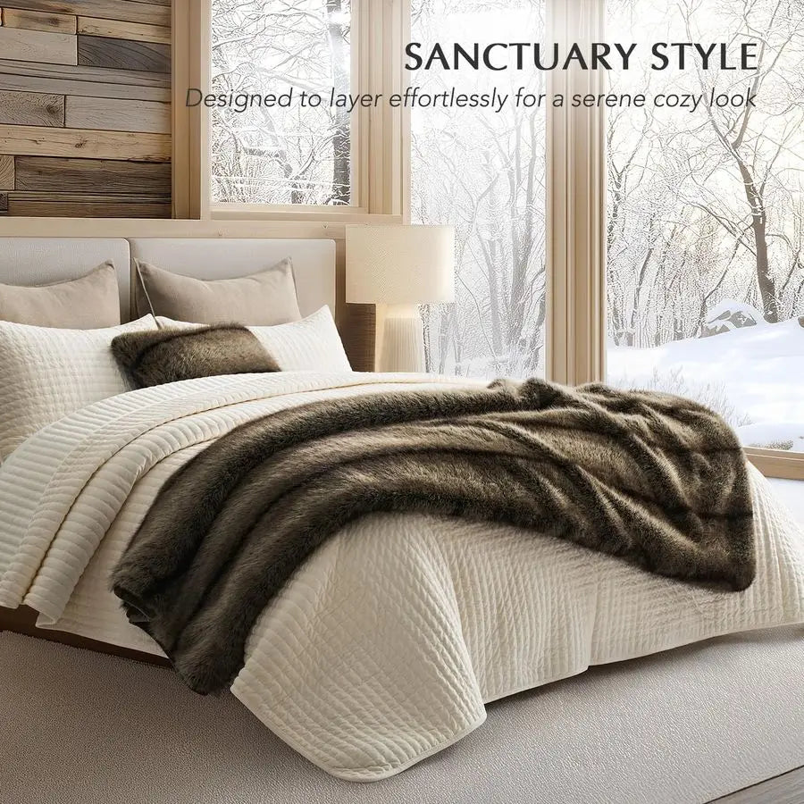 Lux Faux Fur Throw Blanket Soft Plush Mink For Sofa