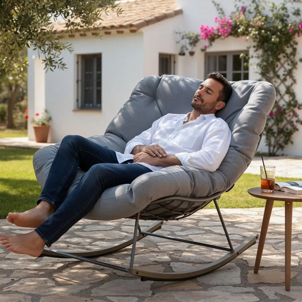 Outdoor Rocking Chairs Set, Two Papasan And Egg Chairs For Patio