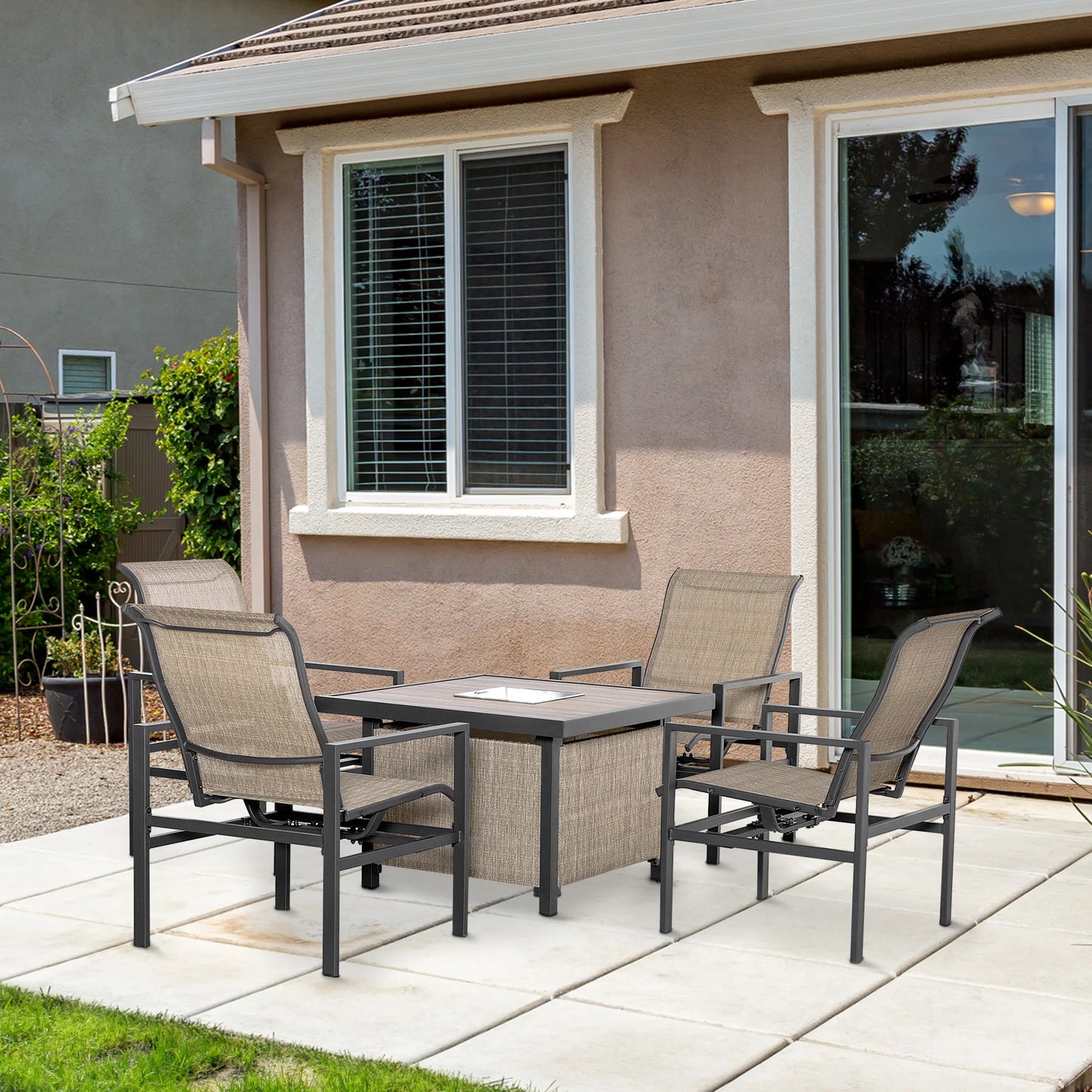 Steel Patio Dining Set With Ice Bucket And Rocking Chairs
