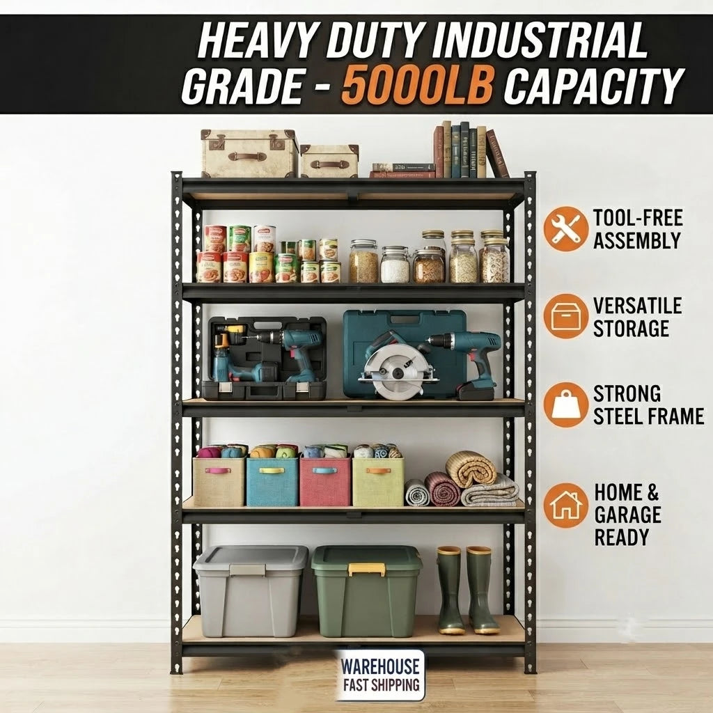 Five Tier Garage Shelving Unit Heavy Duty Steel Rack 2200 Lbs