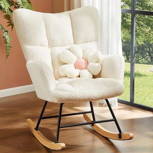 Rocking Chair With High Backrest Upholstered Reading Glider