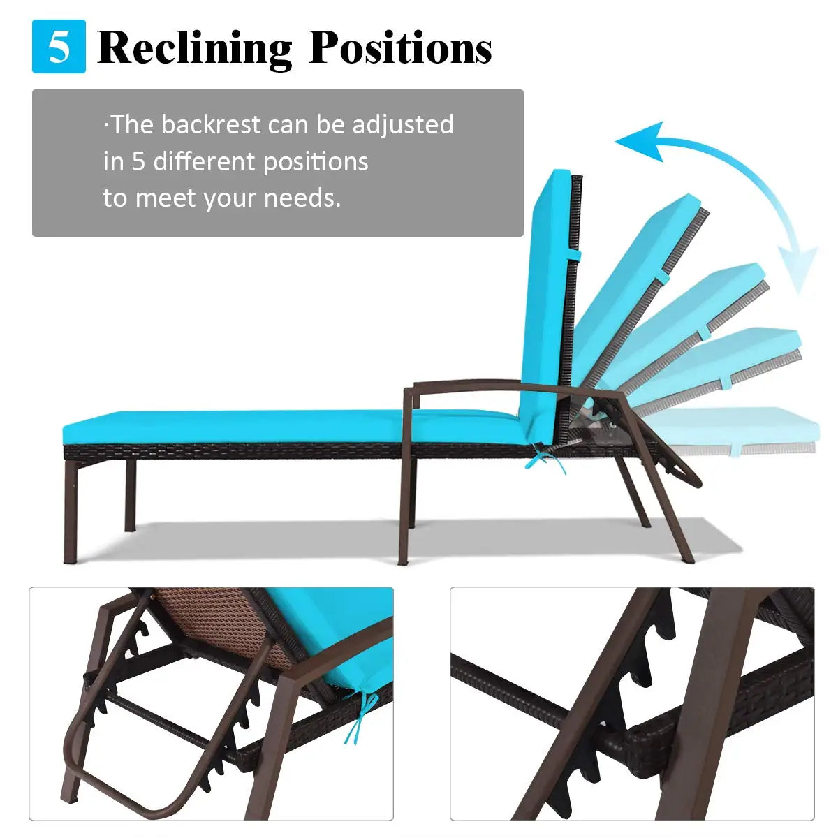 Patio Rattan Chaise Lounge Two Piece Set With Cushioned Armrests