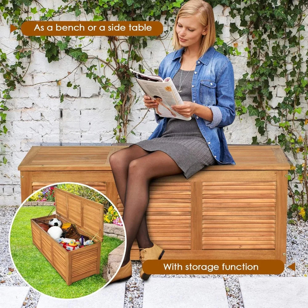 Acacia Wood Deck Box Outdoor Storage Bench for Patio