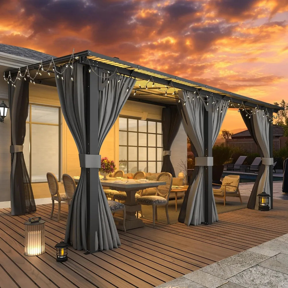 Hard Top Lean-To Gazebo Pergola Curtains Netting