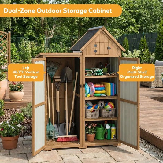Outdoor Storage Cabinet Wood Metal Garden Shed With Lockable Doors