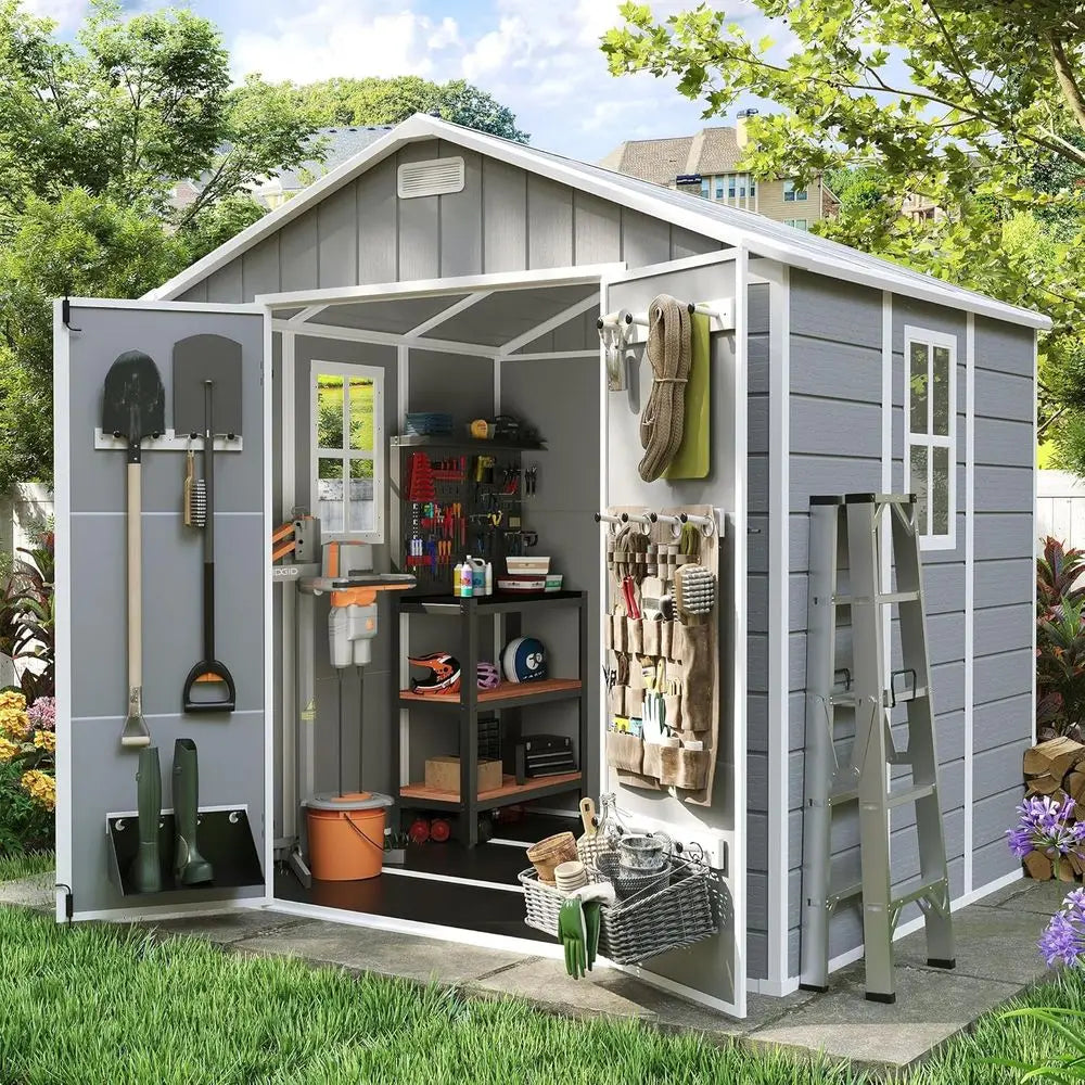 Resin Outdoor Storage Shed With Floor Lockable Door Window Vents