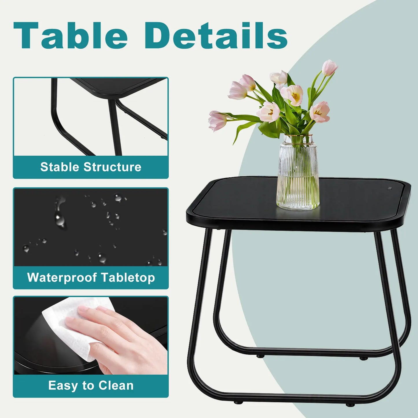 JHK Patio Furniture 3 Piece Set With Table Outdoor Metal