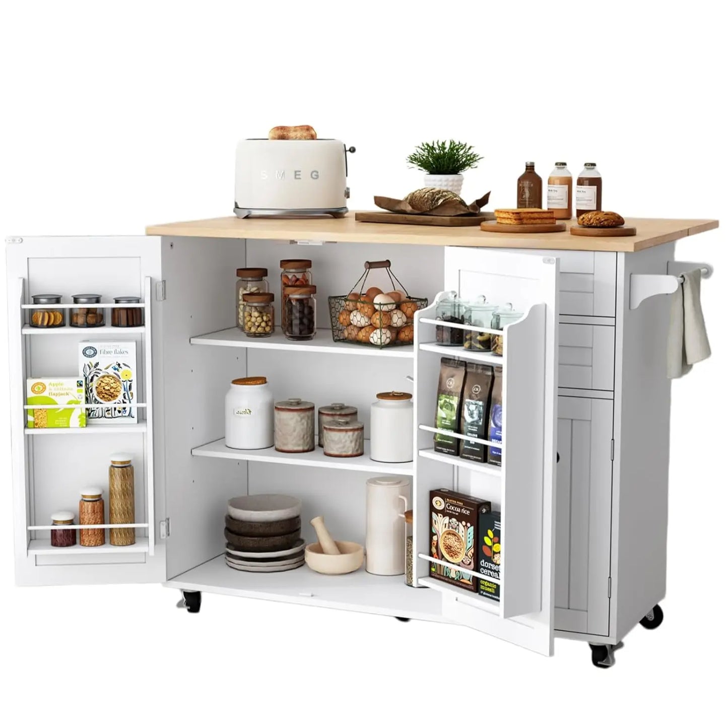 Rolling Kitchen Island With Drop Leaf Spice And Towel Rack