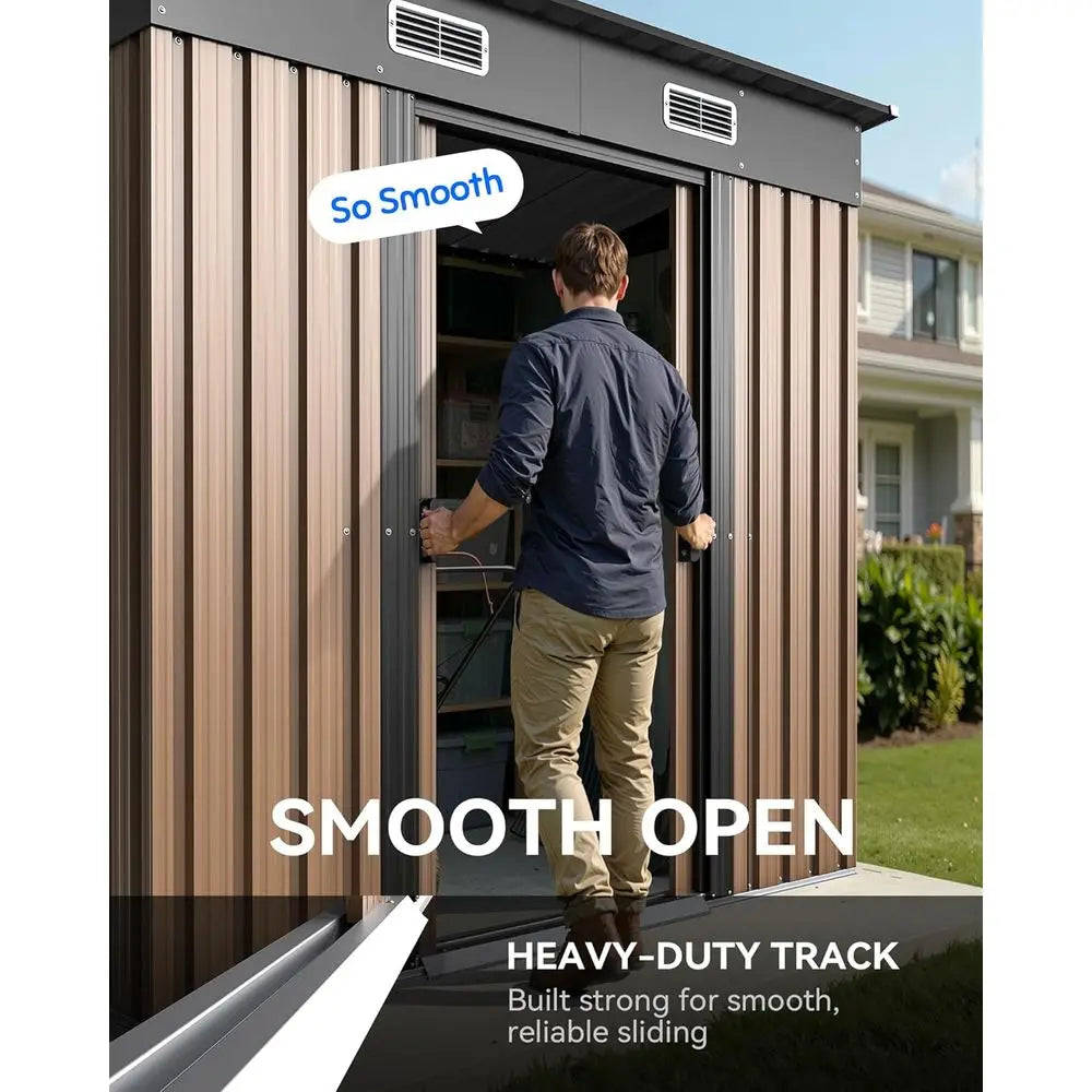 Outdoor Metal Storage Shed With Lockable Door And Sloped Roof