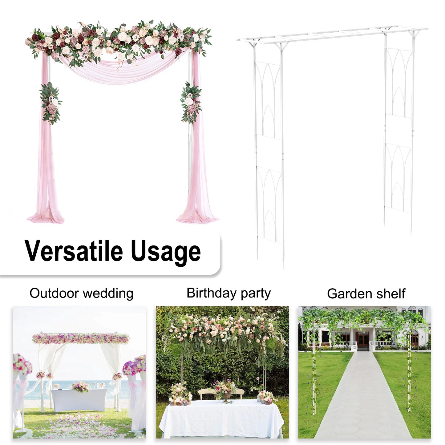 White Garden Arch Arbor Metal Outdoor Pergola Trellis