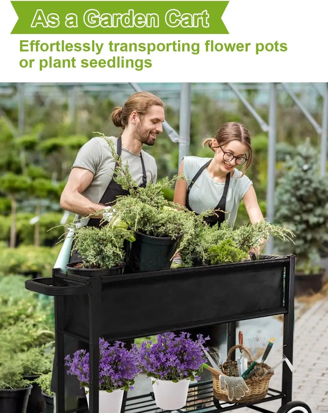 Raised Planter Box On Wheels For Outdoor Plants And Herbs