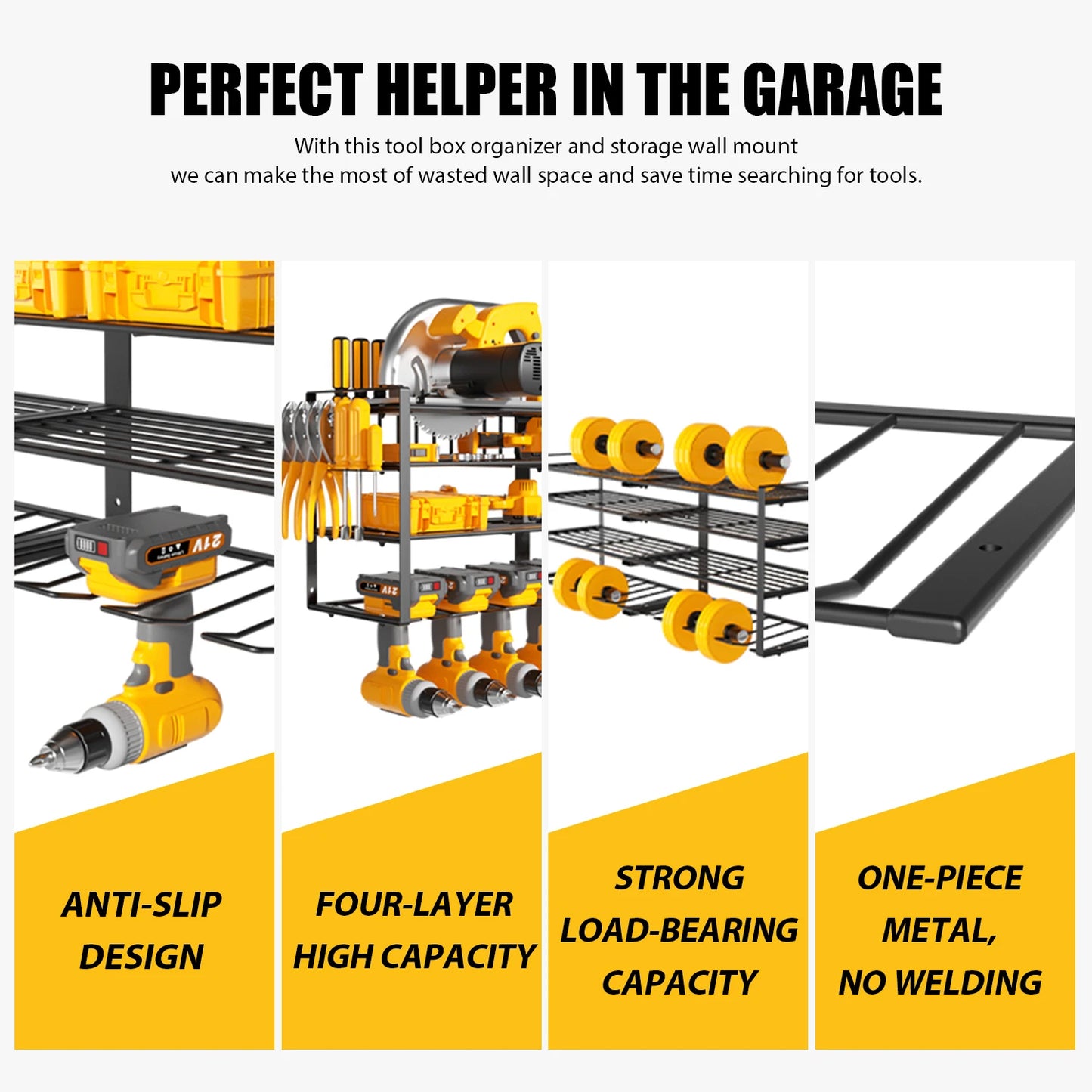 Power Tool Storage Rack 4 Tier Garage Organizer Wall Mount