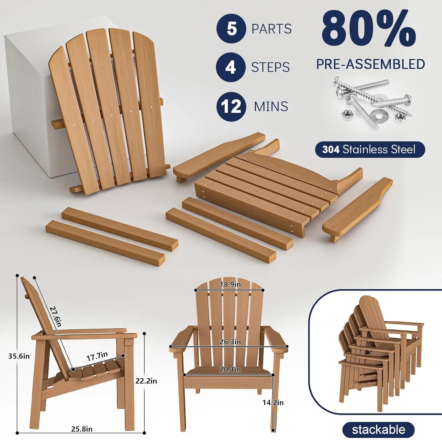 Outdoor Patio Stackable HDPE Adirondack Chairs Set of 4
