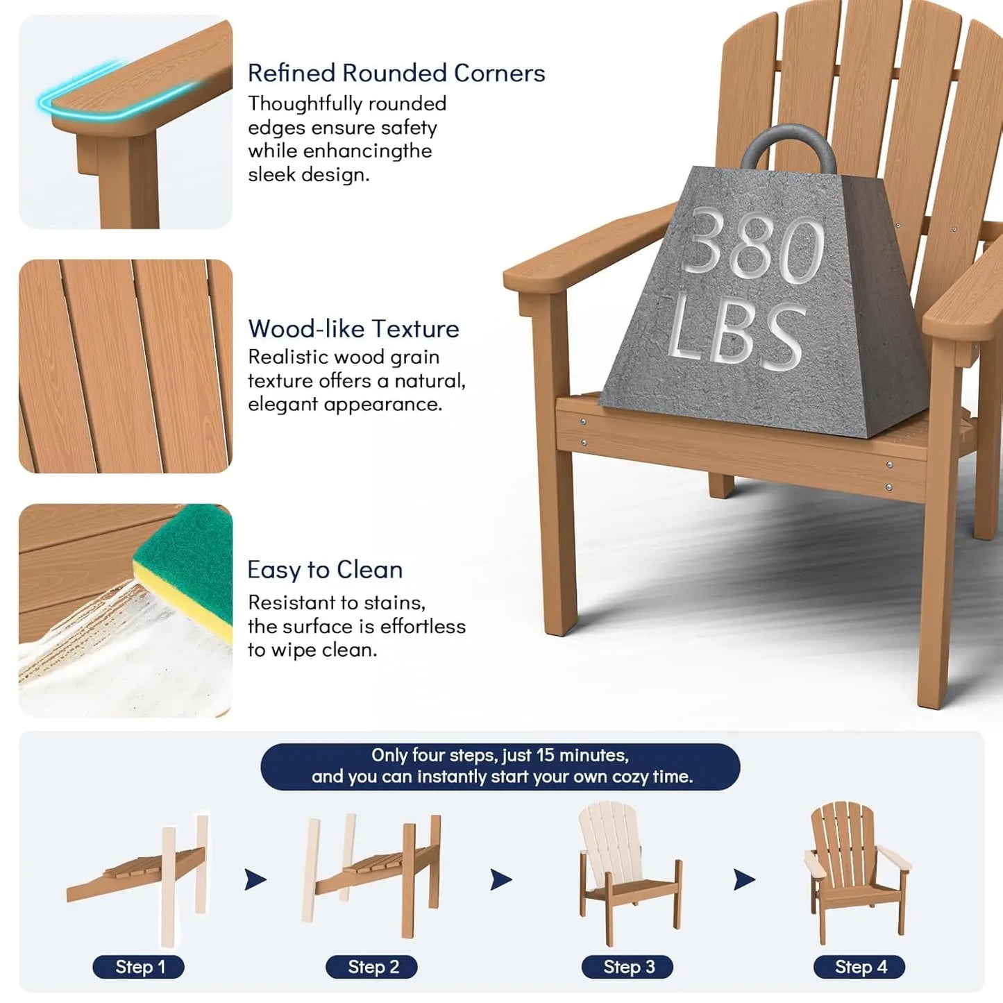 Outdoor Patio Stackable HDPE Adirondack Chairs Set of 4