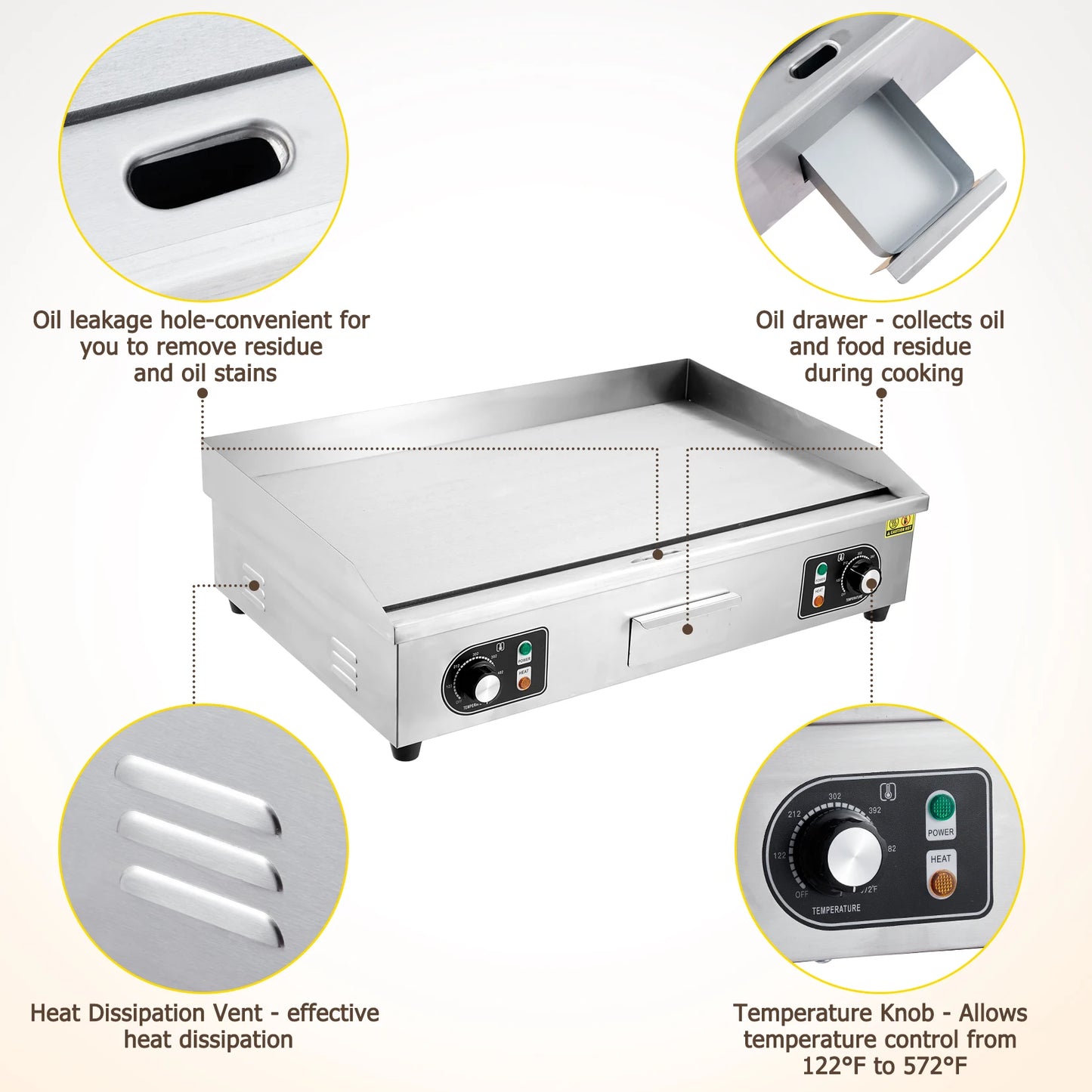 Adoolla 1500W 110V Commercial Electric Grill Countertop Teppanyaki Nonstick