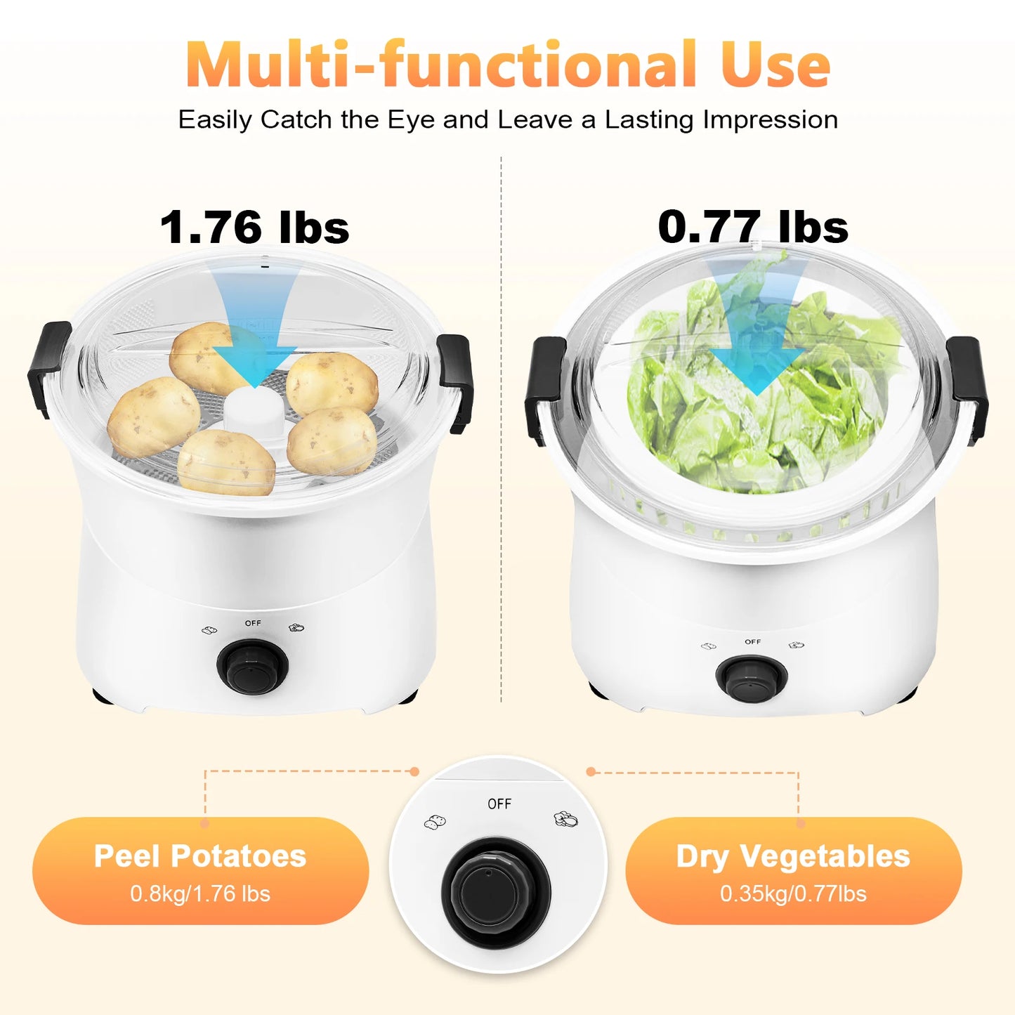 Cylindrical Electric Potato Peeler With Pure Copper Motor 110V 85W
