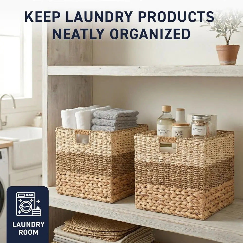 Natural Water Hyacinth Storage Basket Set of 8 Handles