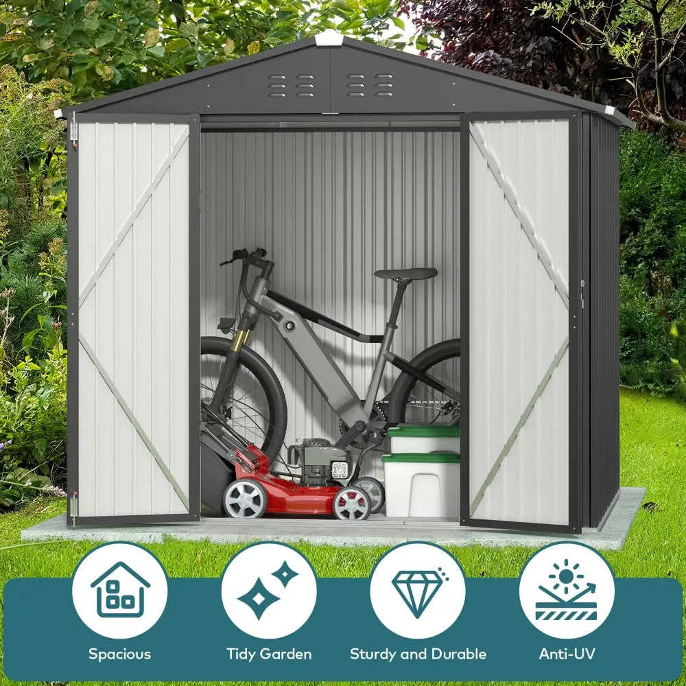 XIAOLANG Outdoor Storage Shed Galvanized Metal with Double Lockable Doors