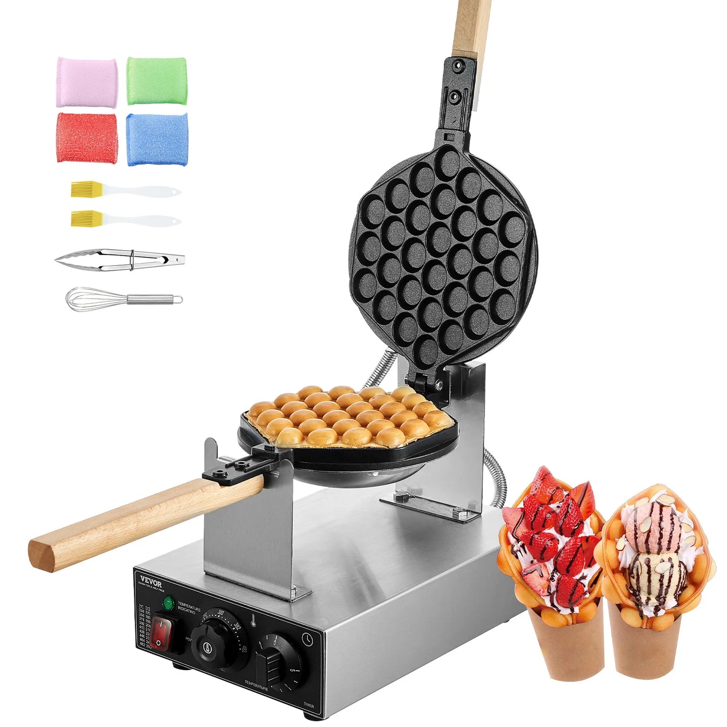 SucceBuy Commercial Egg Bubble Waffle Maker 1400W Nonstick Rotatable Two Pan