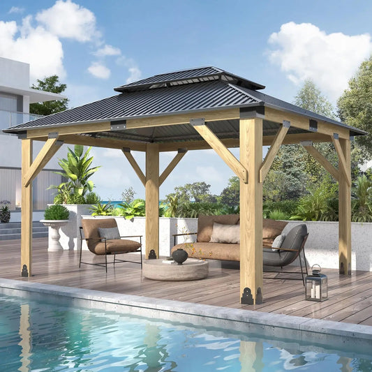 Wooden Outdoor Gazebo With Galvanized Steel Hardtop And UV Protection
