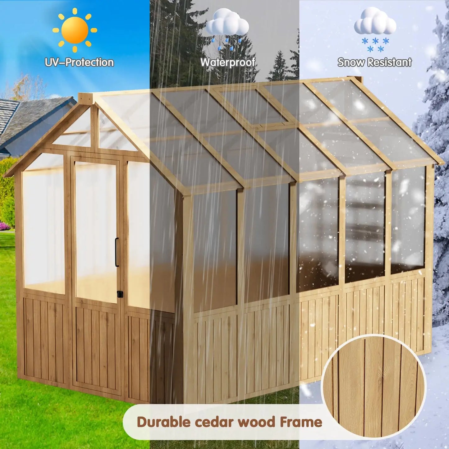 Wooden Cedar Frame Walk In Greenhouse With Polycarbonate Panels