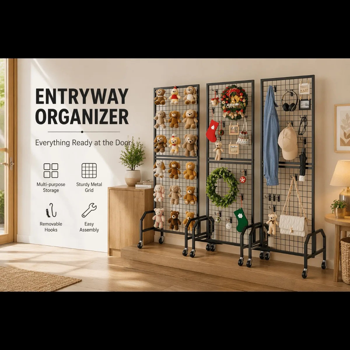 Rolling Grid Wall Panels On Wheels Metal Wire Display Rack