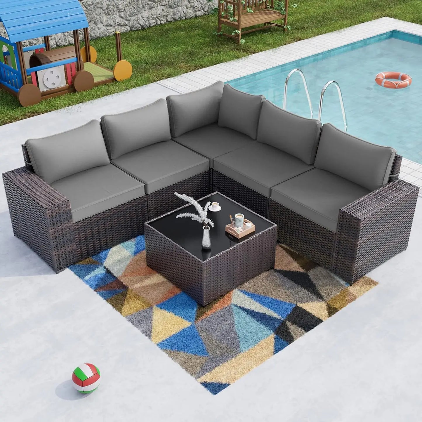 Frame 6-Piece Outdoor Patio Sectional Furniture Set In PE Rattan