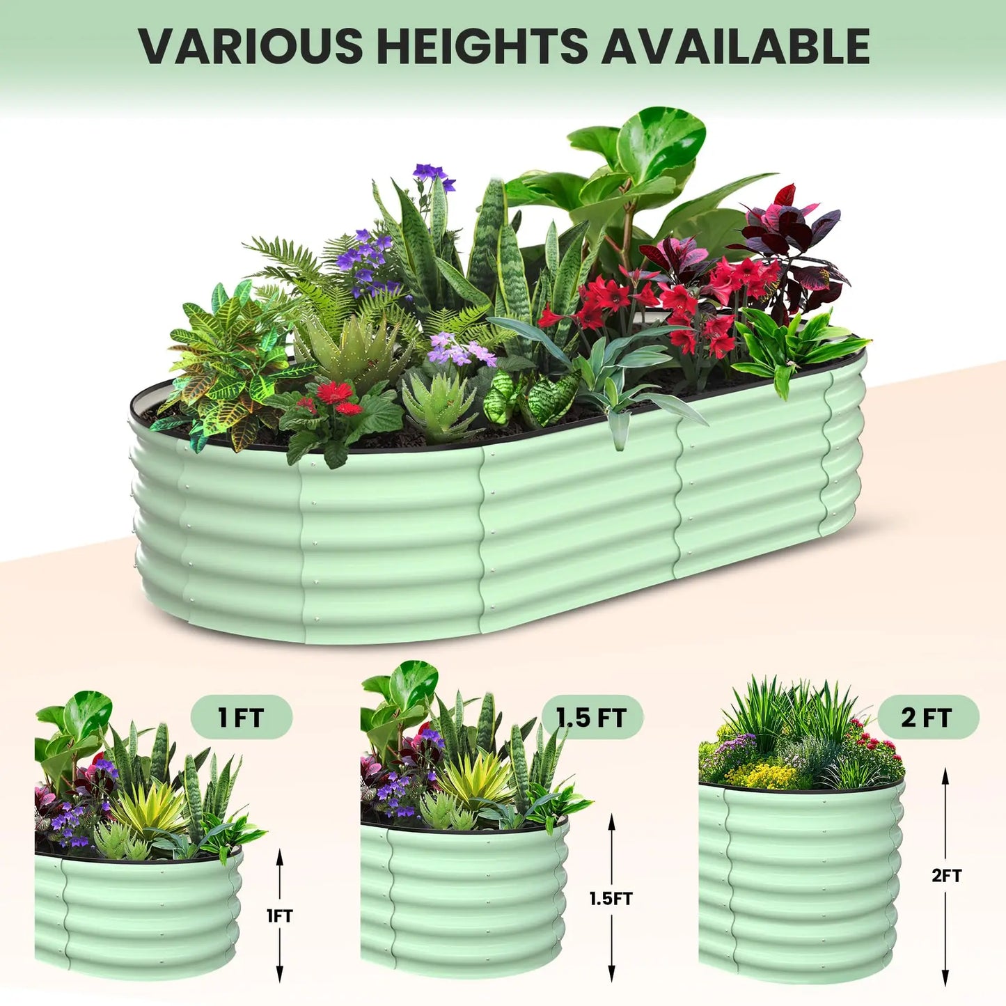 HiMISS 2-Pack Galvanized Steel Raised Oval Garden Beds
