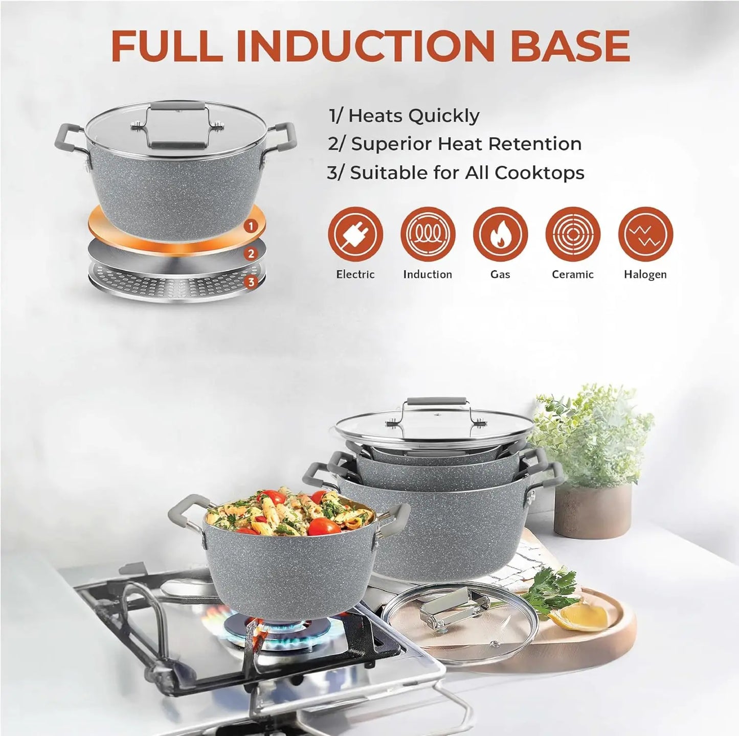 Nonstick Stackable Pots Set With Lids Space Saving Cookware