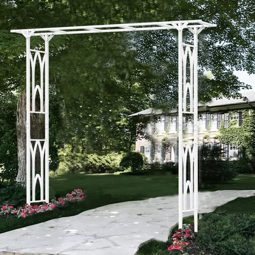 White Garden Arch Arbor Metal Outdoor Pergola Trellis