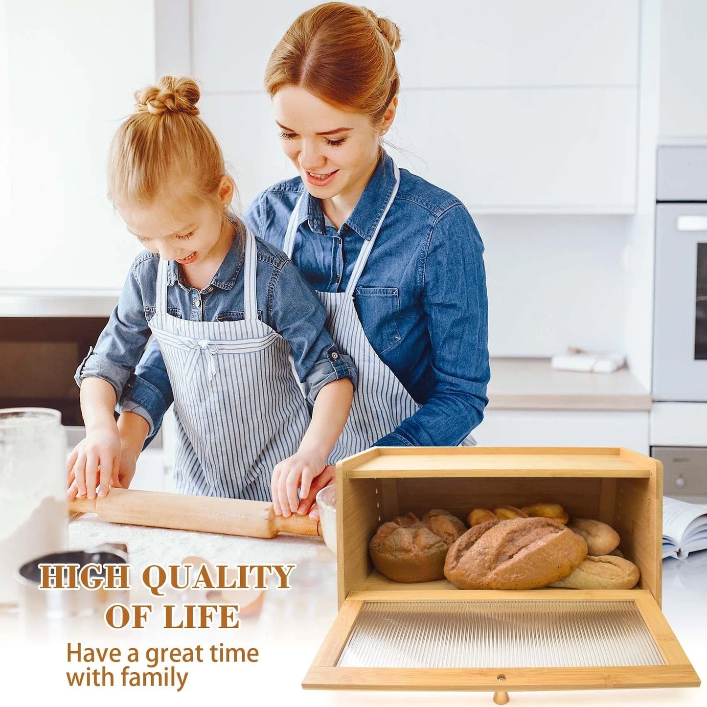 Bamboo Bread Box Airtight Storage for Kitchen Countertop
